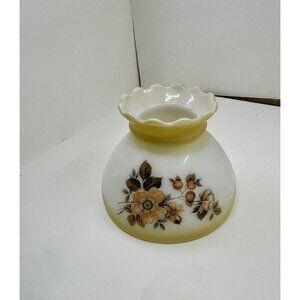 Vintage Heavy Milk Glass Lampshade Yellow Floral Design Mid Century Style